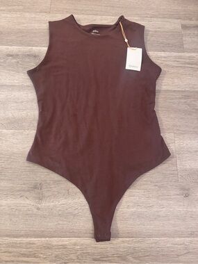 Quince High Neck Brown Sleeveless Bodysuit